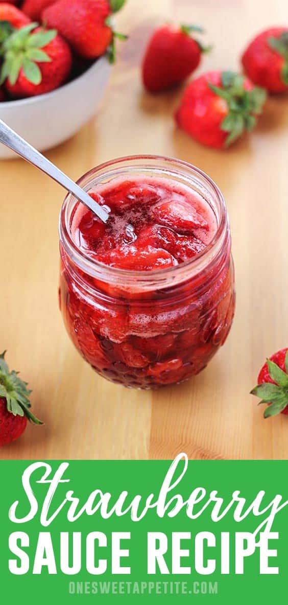This simple Strawberry Sauce recipe is made with just three simple ingredients. Perfect for topping pancakes, ice cream, cake, and so much more! 