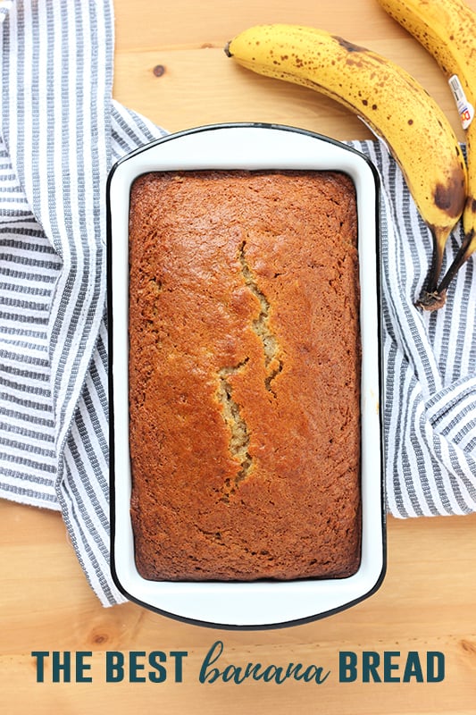 banana bread baked and in a tin