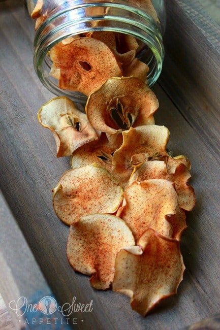 apple chips poured out of jar