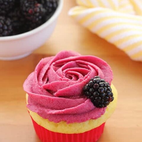 Lemon Cupcakes with Blackberry Frosting