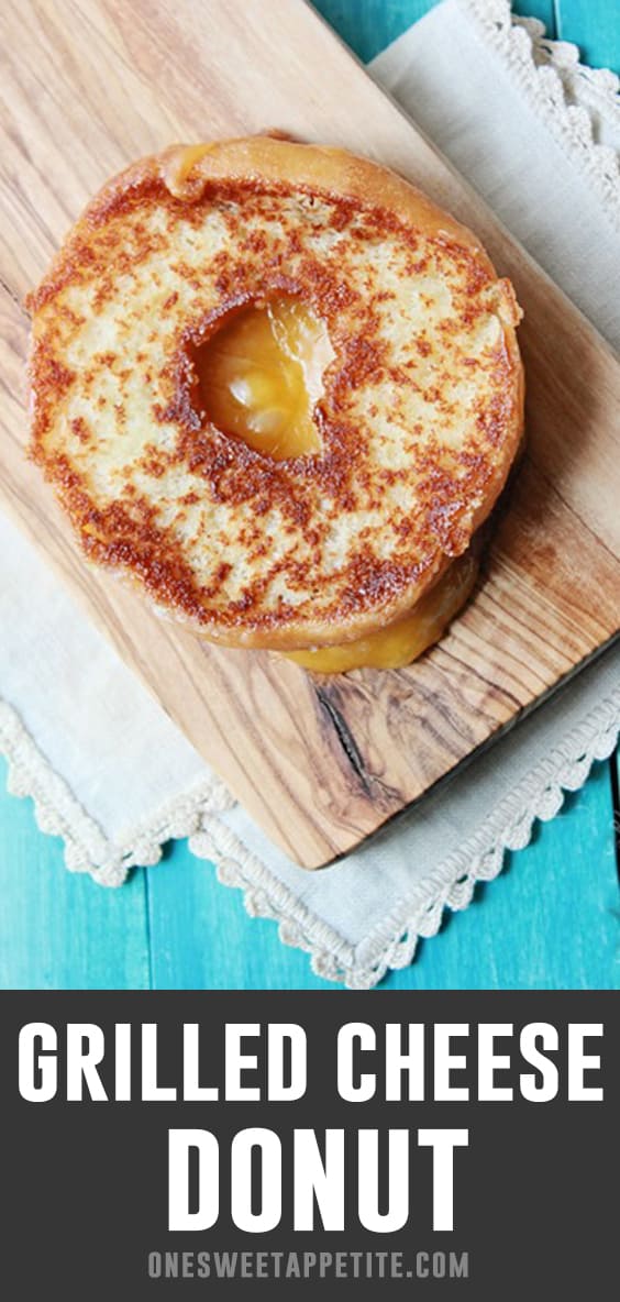 This Tom and Chee inspired recipe makes the most amazing sweet and savory grilled cheese donut! Cheddar cheese is slowly melted between a buttered glazed donut for a fun sandwich recipe. 