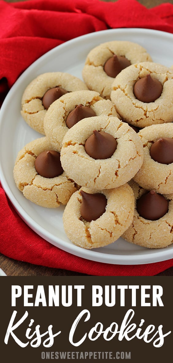Peanut butter kiss cookies are a holiday favorite! Kiss candies are immediately pressed into warm and fluffy cookies giving you the perfect combination of chocolate and peanut butter.