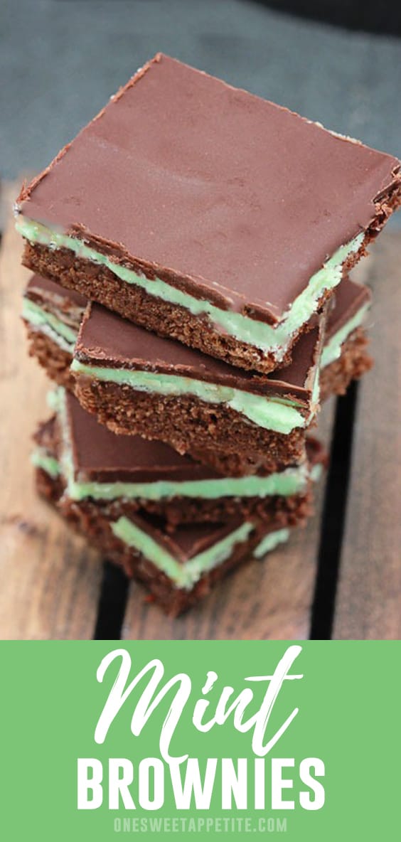 Mint Brownie Recipe- Thick fudge brownies are topped with a thin mint frosting and sweet chocolate gananche. Layers and layers of goodness that are so good it's difficult to share!