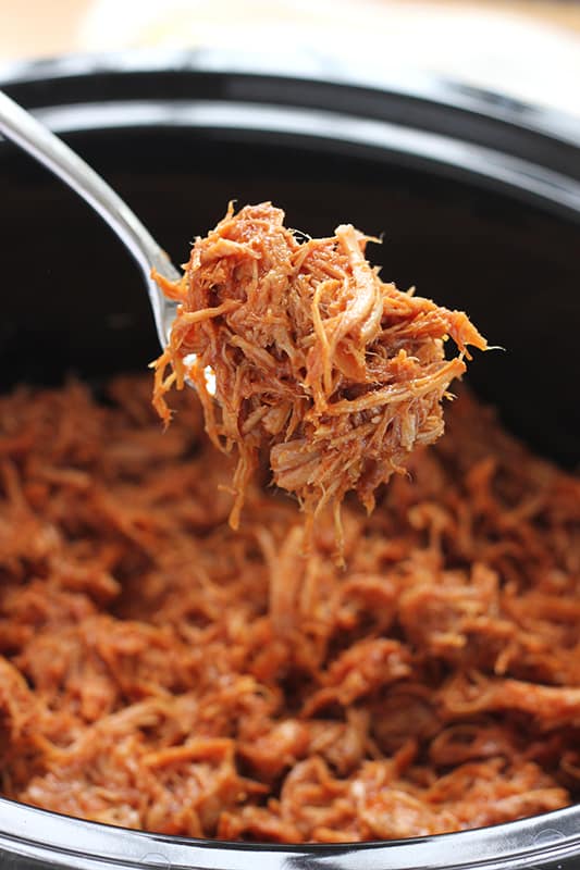 Shredded Pulled Pork on a fork