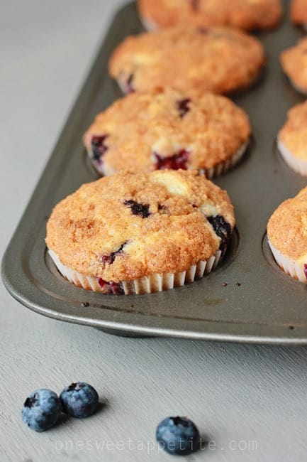Blueberry Muffins in a muffin tin