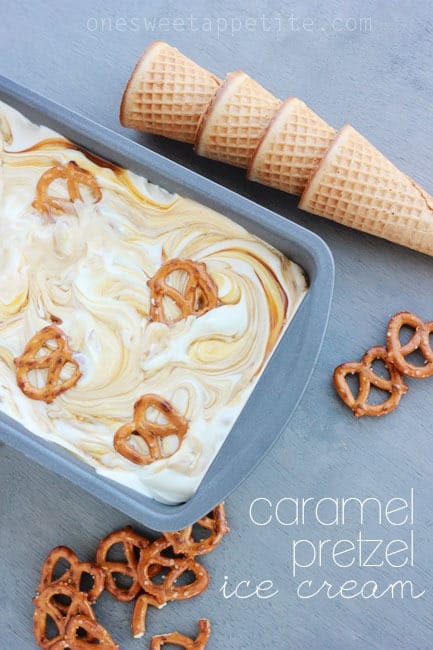 How to make salted caramel pretzel ice cream with caramel swirls and pretzel bits