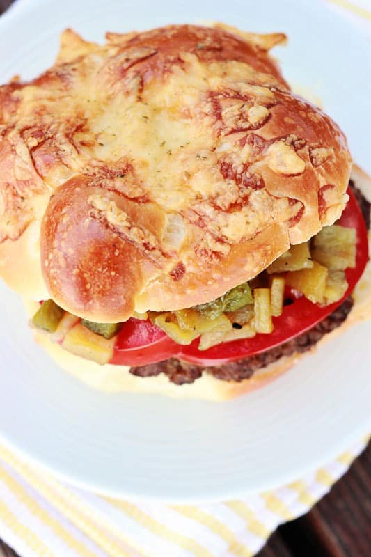 cheesy stuffed burgers with roasted hatch chile relish dinner