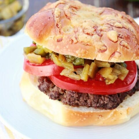 Cheesy Stuffed Burgers with Hatch Chile Relish