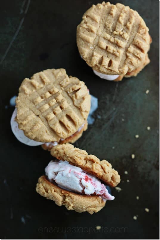 flourless peanut butter cookies with strawberry ice cream