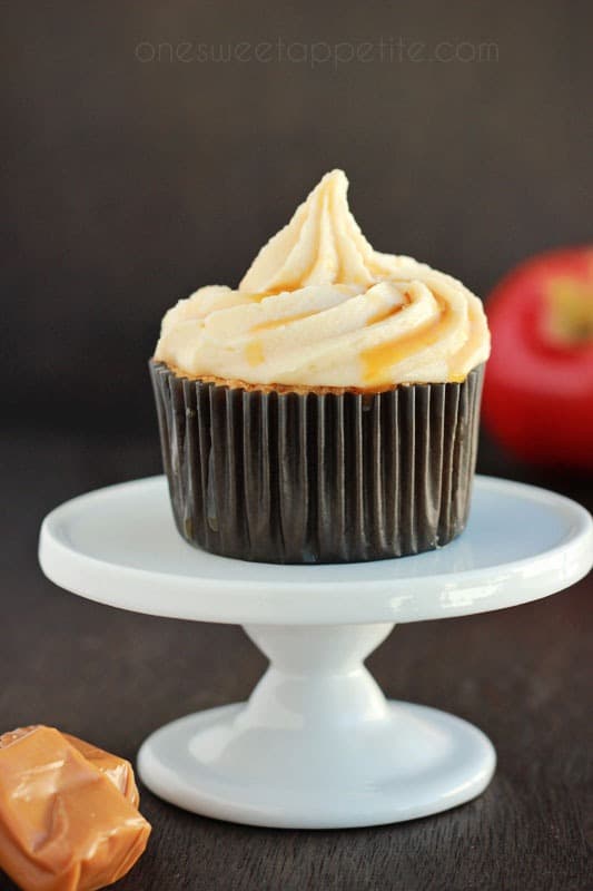 salted caramel buttercream on an apple cupcake