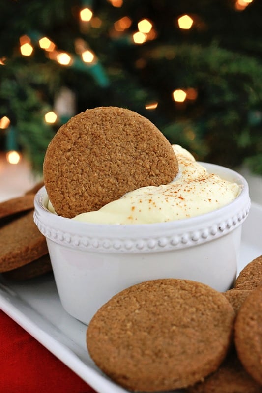 ginger cookie scooping dessert dip from a white bowl