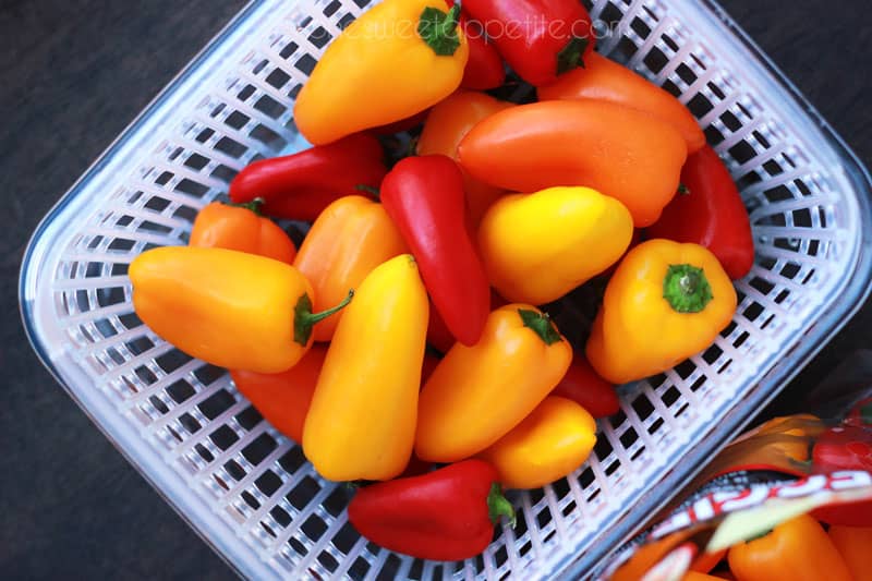 sweet peppers with OXO container