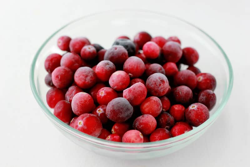 frozen cranberries in a bowl