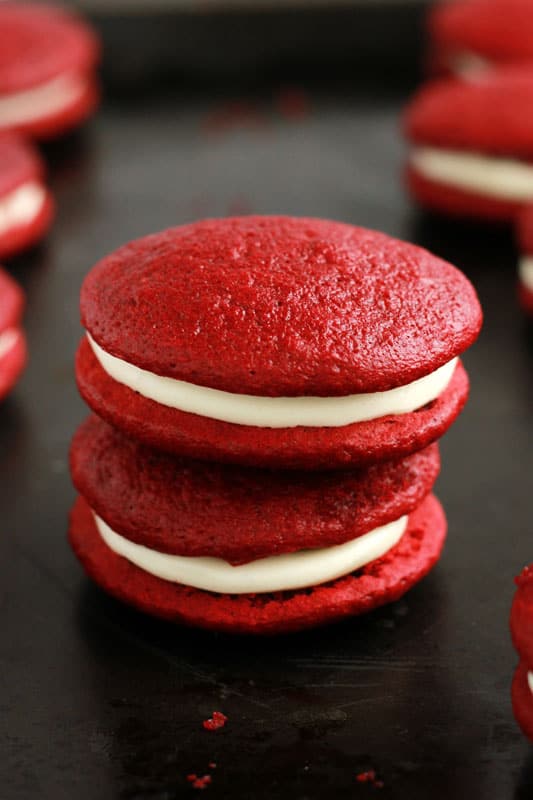 Red Velvet Whoopie Pies- Cake Mix Hack! - One Sweet Appetite