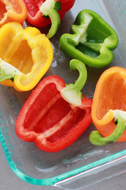 sliced peppers in a dish