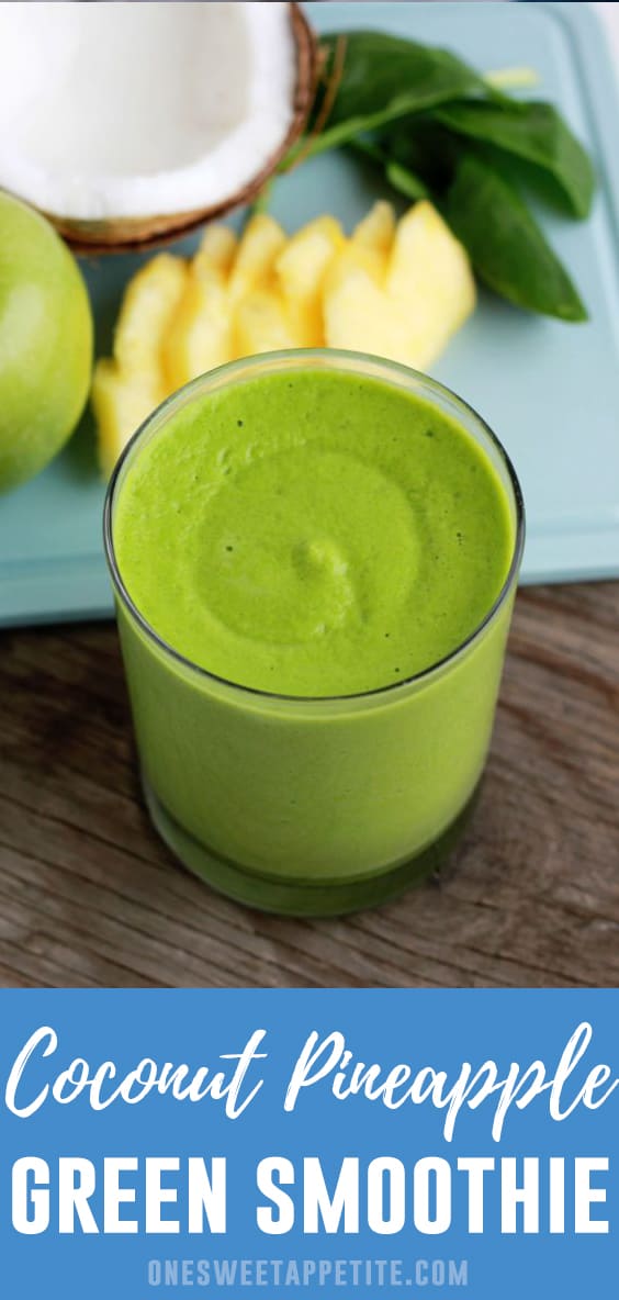 Coconut Pineapple Green Smoothie. This tropical smoothie combines the flavors of coconut and pineapple making it irresistible! Only 5 ingredients and ready in minutes! 