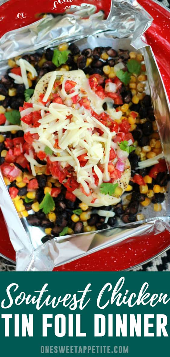 This Southwestern Chicken Tin Foil Dinner is packed with flavor and only a handful of ingredients! Make it on hot coals, on the grill, or even in the oven at home!
