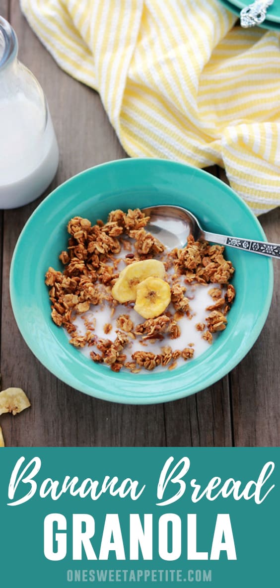 This easy to make banana bread granola takes minimal ingredients and is a family favorite. Simple to customize and the perfect breakfast or snack recipe! 