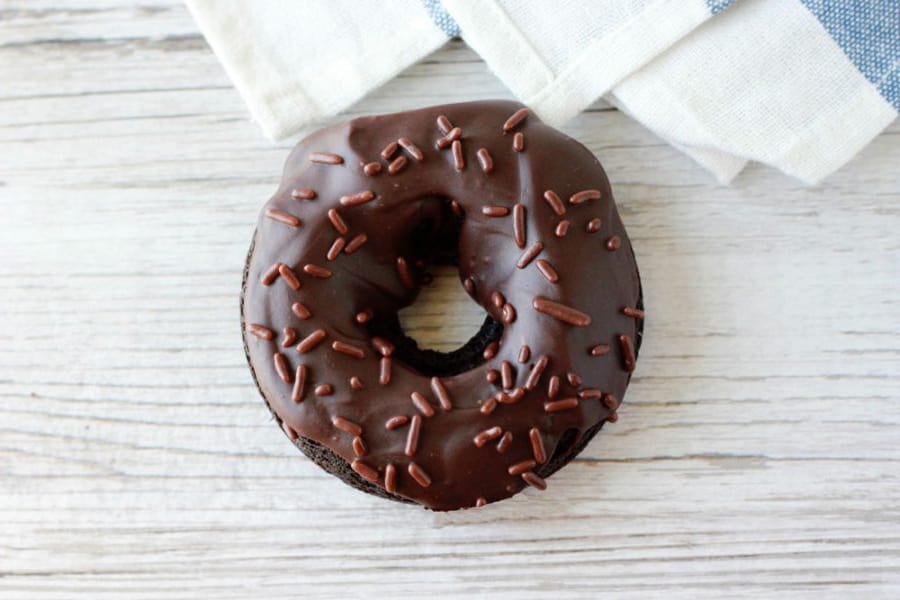 chocolate donut on wooden table
