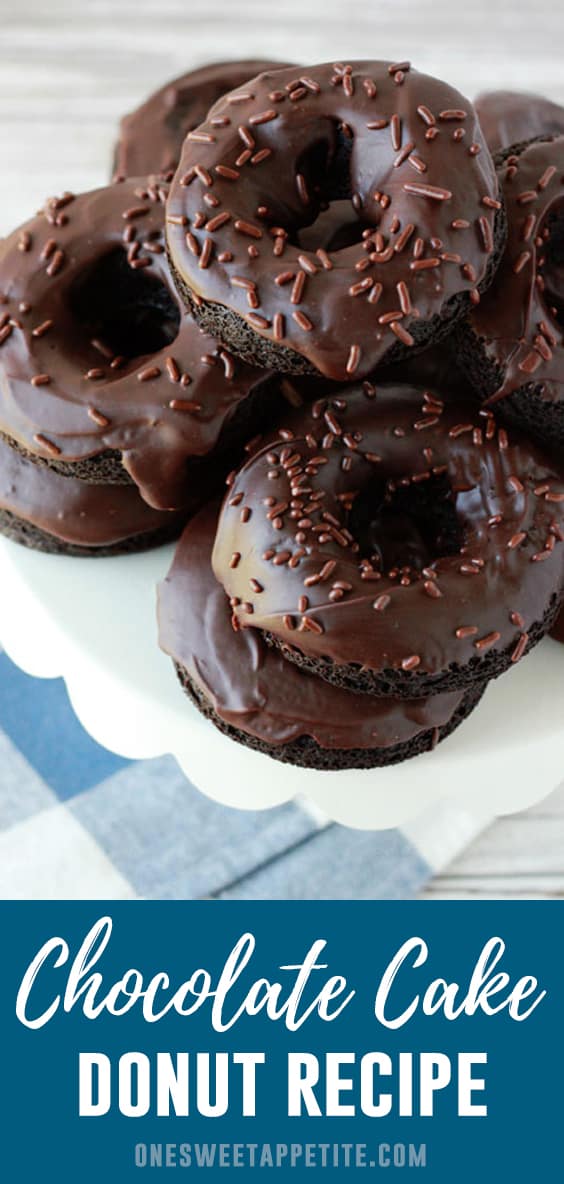 This chocolate cake donut recipe gives you a soft and moist treat! Dipped in a chocolate ganache and topped with chocolate sprinkles - this is the perfect baked chocolate donut.