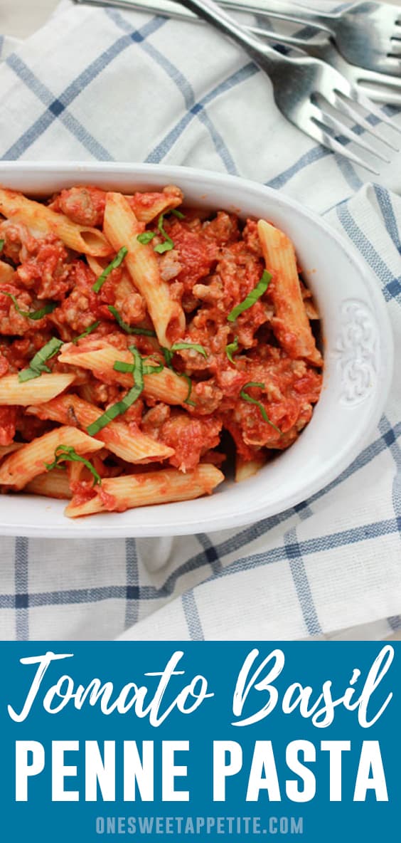 This Tomato Basil Penne is a quick easy dinner that is packed with bold flavor! With just a few simple ingredients you can have dinner on the table in no time!