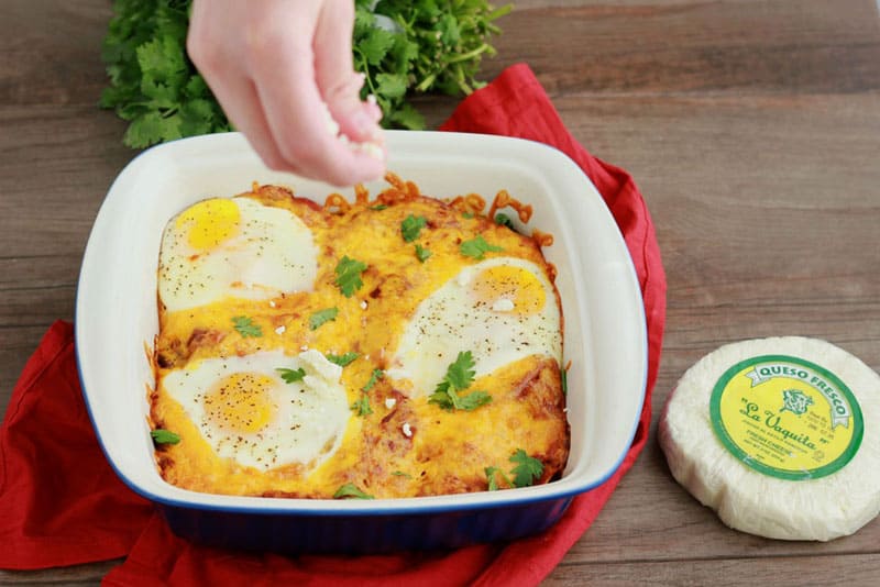 sprinkled cheese on top of casserole