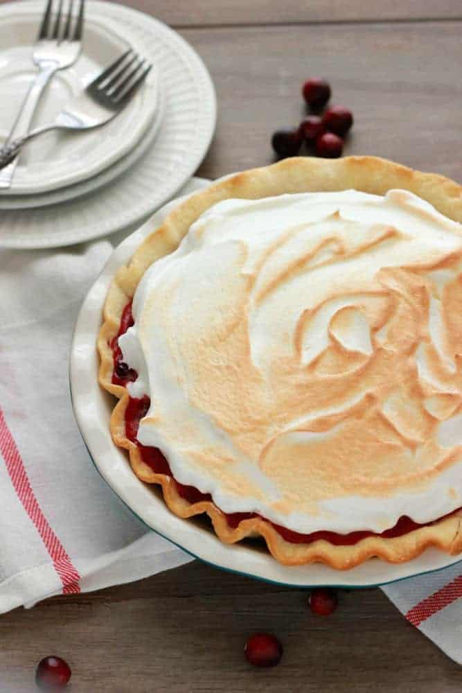 cranberry pie topped with toasted meringue