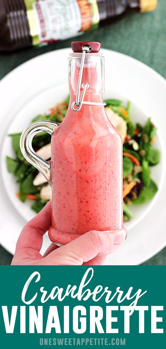 Cranberry Vinaigrette recipe. Fresh cranberries, red wine vinegar, olive oil, Dijon mustard and garlic blend together the perfect holiday salad dressing recipe.