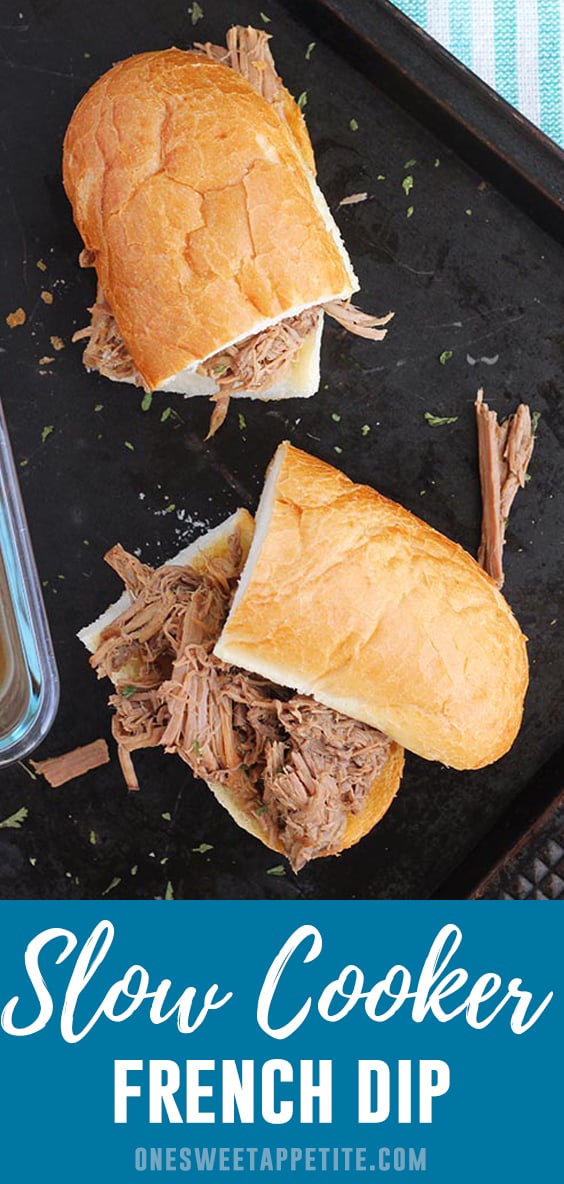 Slow Cooker French Dip Sandwich. A large beef roast, beef broth, spices, and beer combine in the slow cooker to make this easy dinner recipe.