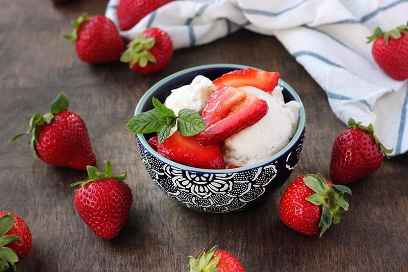 strawberries and vanilla ice cream