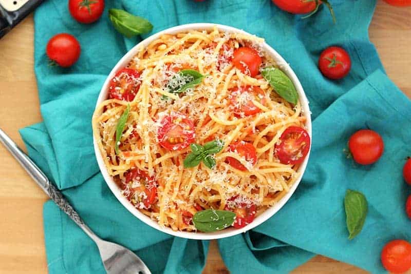 Fresh tomato pasta with basil