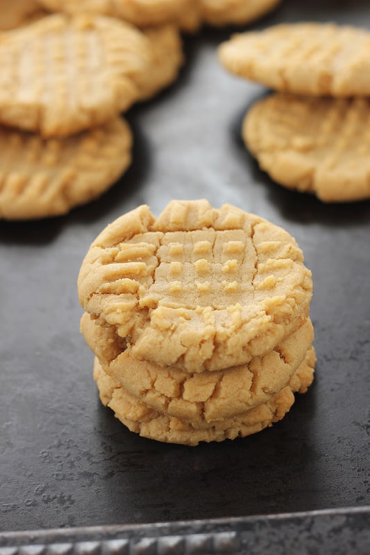 three cookies stacked on top of tray