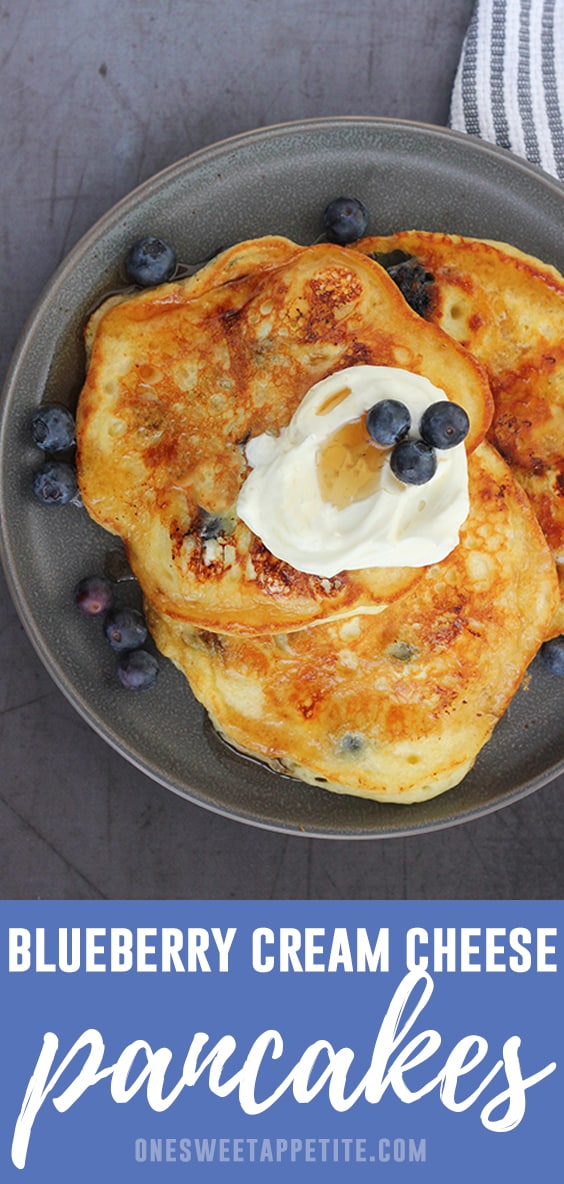 Start your day with the most incredible Blueberry Cream Cheese Pancakes! These pancakes are super fluffy and soft and made with buttermilk, fresh blueberries, and cream cheese!  