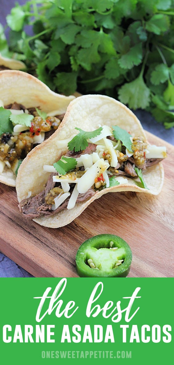 These are the BEST Carne Asada Tacos! Made with flank or skirt steak and a marinade packed with flavor! Perfect for the grill OR oven.