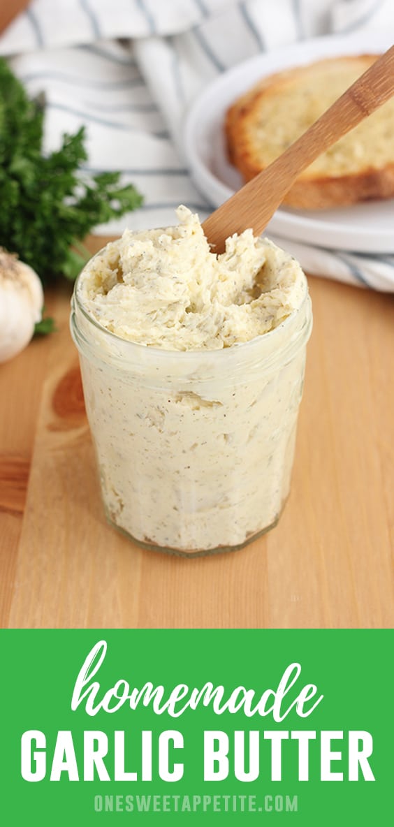 This easy Garlic Butter Recipe is the BEST. Incredibly simple to make and tastes amazing on everything. Use it on french bread, grilled cheese, baked potatoes and so much more! 