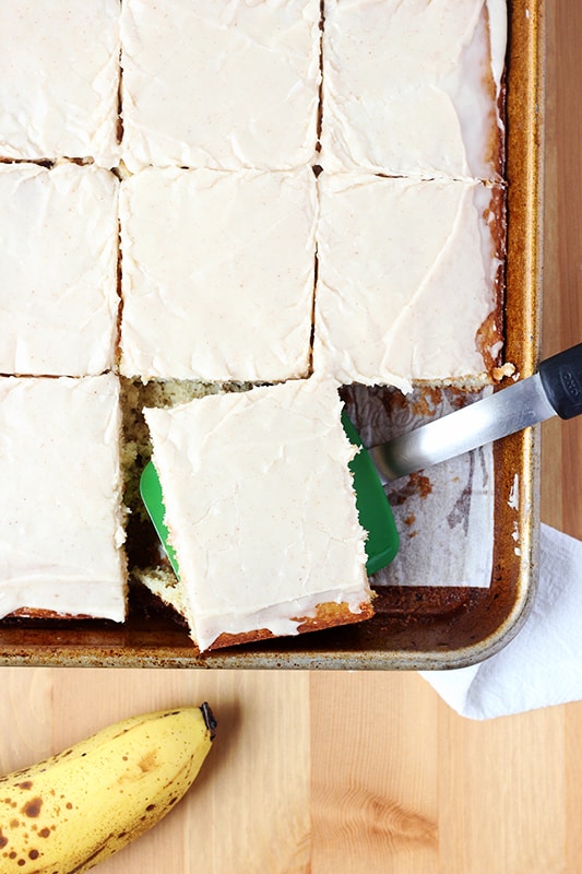 spatula removing bar from a sheet pan