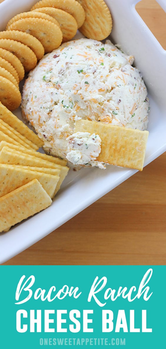 This is the BEST Cheese Ball Recipe! Cream cheese, cheddar, bacon, and ranch dressing combine giving you a delicious and easy holiday appetizer!