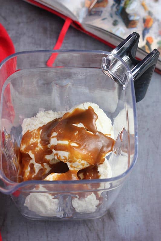 ice cream with butterscotch sauce in blender