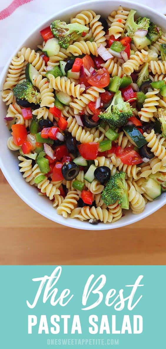 Quick and easy pasta salad recipe- This simple recipe is a summer staple. Made with a variety of vegetables and delicious Italian dressing.