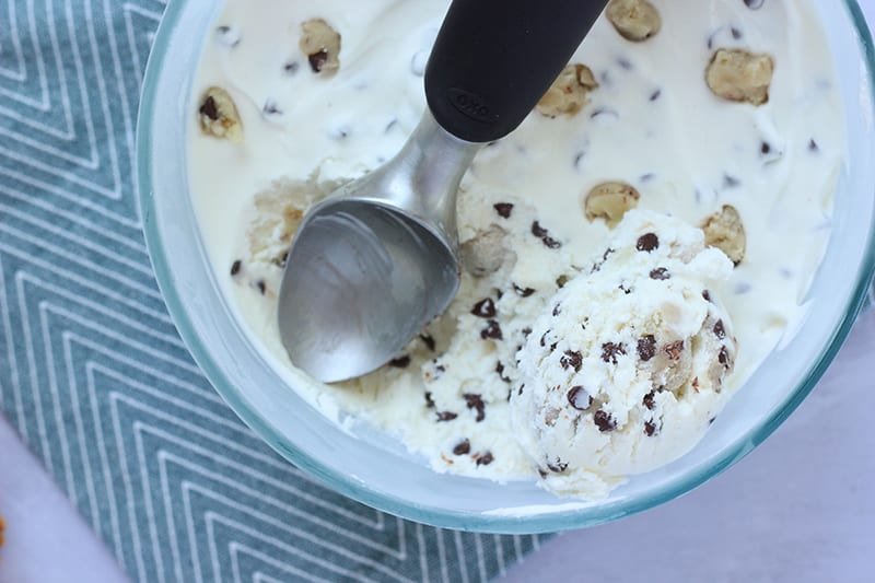 scooping of cookie dough ice cream