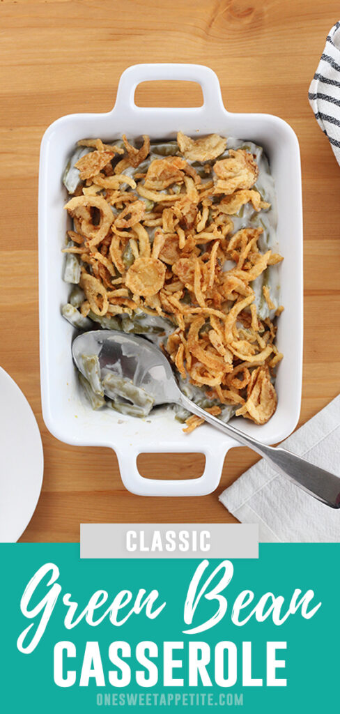 You can not go wrong with a classic green bean casserole recipe filled with canned or fresh green beans, mushroom soup, and topped with fried onions. Try this Thanksgiving recipe for your next gathering!