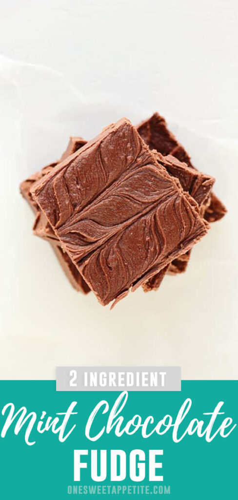 This Mint Chocolate Fudge recipe calls for two ingredients and comes together in under five minutes. Great for family, friends, or neighbors this holiday season!