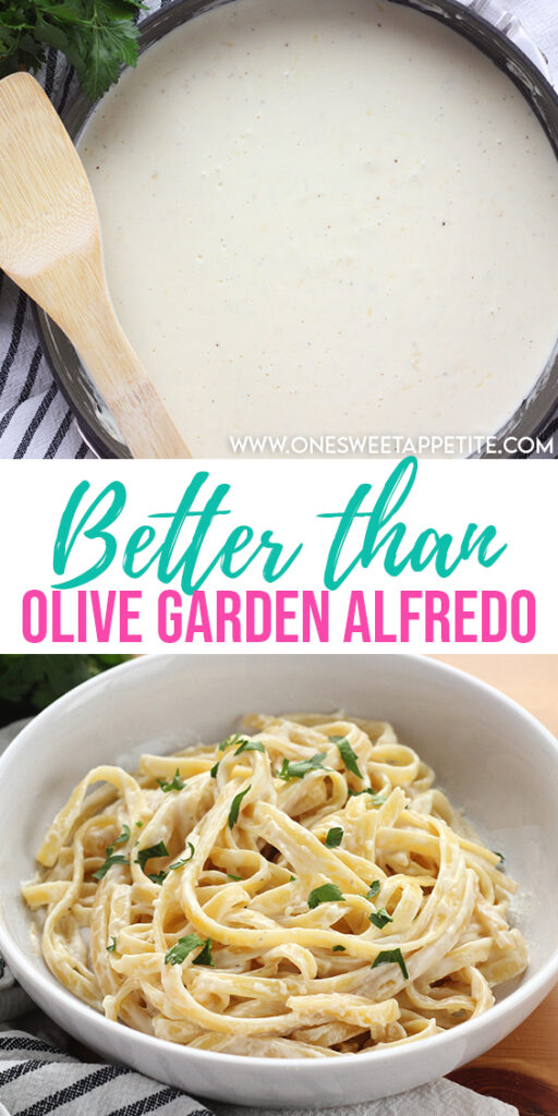 This homemade alfredo sauce recipe is better than Olive Garden! Minimal ingredient and big bold flavor. Perfect for pasta night! 