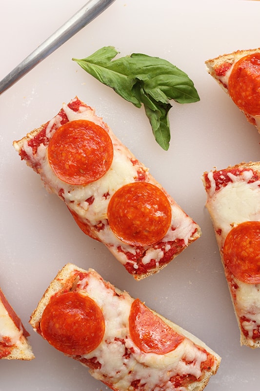 Slices of homemade French bread pizza