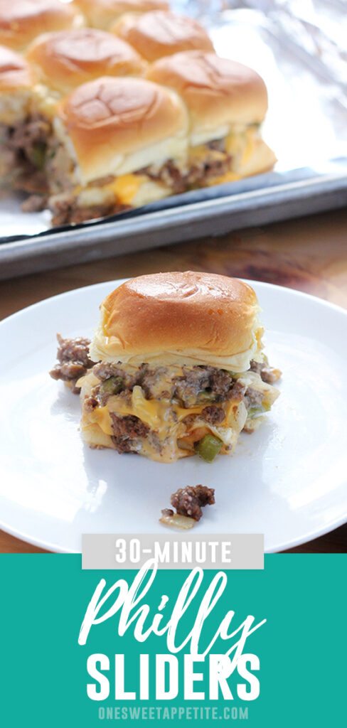 The flavor of the classic steak sandwich turned mini with these easy ground beef Philly Cheesesteak sliders! A family favorite recipe with minimal ingredients! Perfect for busy weeknights. 