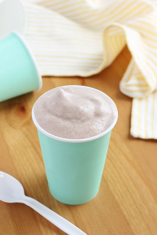 DIY Wendy's Frosty in a paper cup with a plastic spoon
