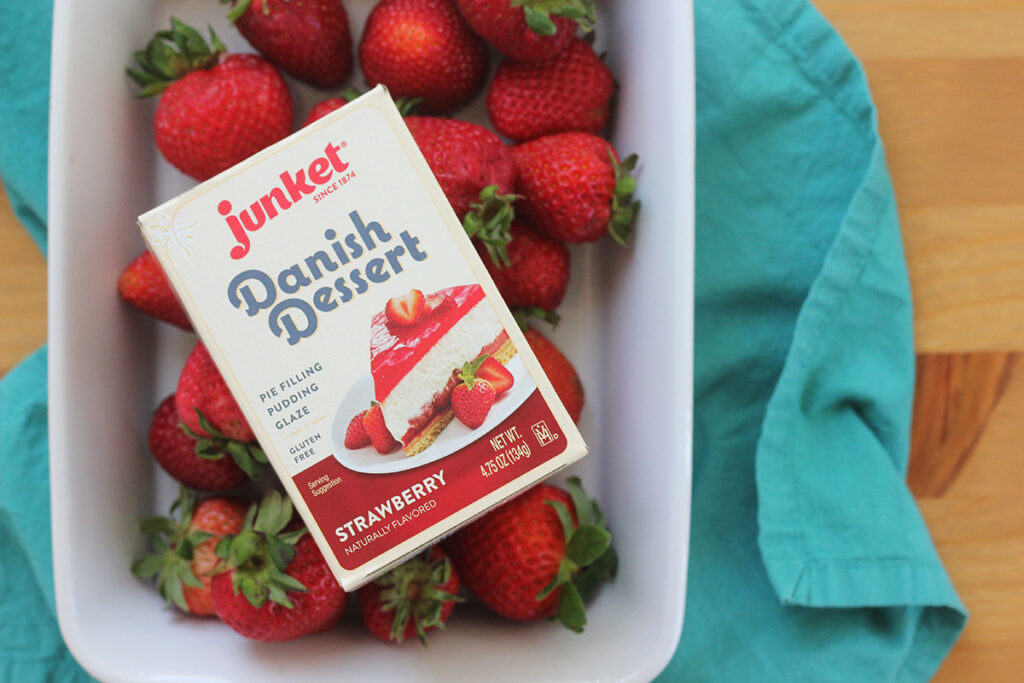 Danish Dessert in a box with fresh strawberries