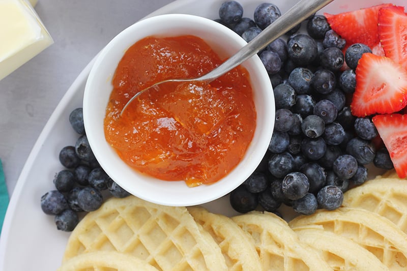 apricot spread in a white dish