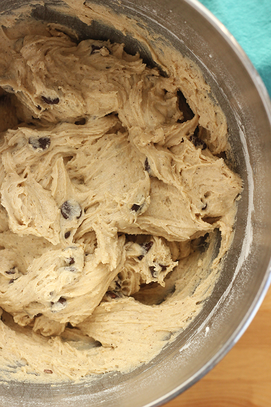 Cookie dough in a mixing bowl