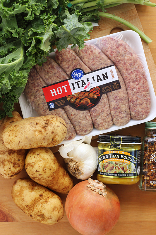 Ingredients for zuppa soup laid out on a table